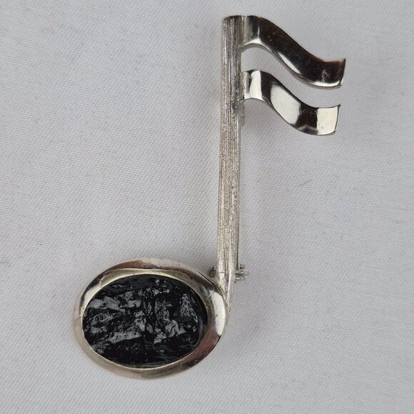 "Black Diamond" Made From Coal Musical Note Brooch Pin Made in West Virginia - Picture 3 of 16